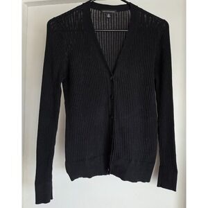 Saks Fifth Avenue Cardigan S Black Cotton Blend Ribbed Women's Sweater